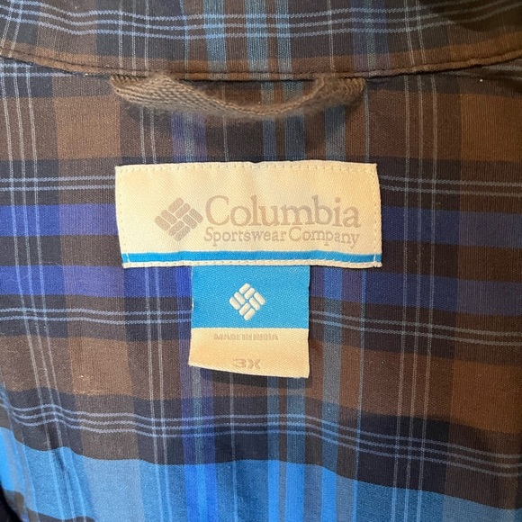 3XL Columbia Blue and Brown Plaid Button Down Shirt - Picture 3 of 5
